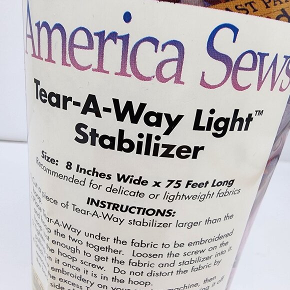America Sews Tear Away Light Stabilizer 8in x 75ft Embroidery Sewing Roll - Picture 4 of 4